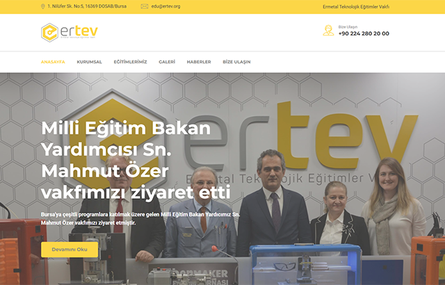 Ertev Vakfı İnternet Sitesi Web Görünümü