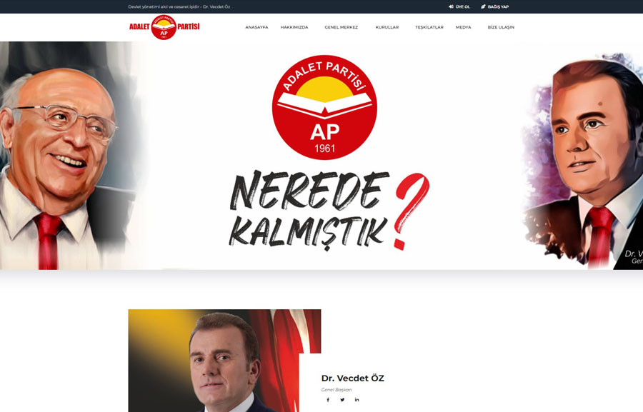 Adalet Partisi Web Portalı Web Görünümü